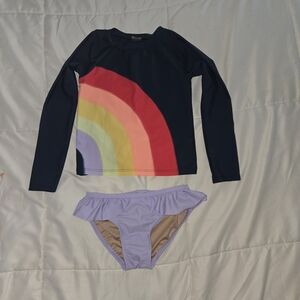 Old Navy Navy Kids Rash Guard with Rainbow Print & Lavender Bottoms